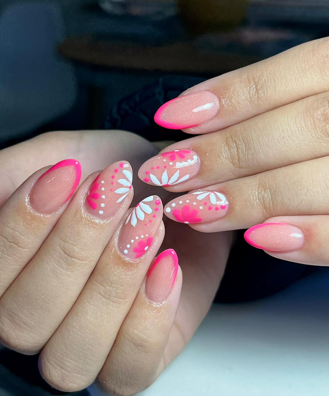 Pink floral nail art