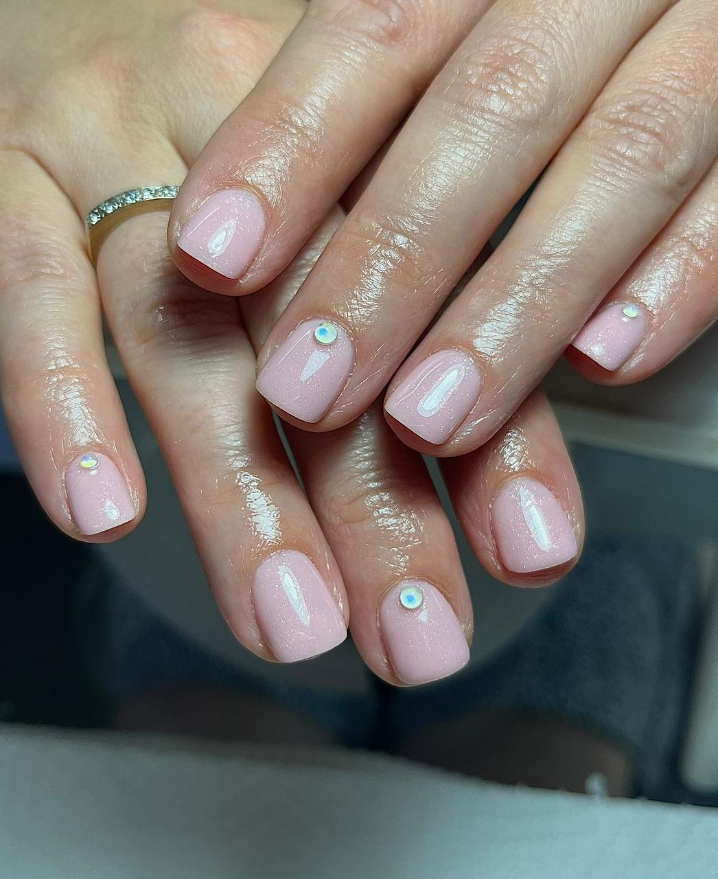 Pink shimmer gel nails